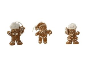 Set 3 suspensions Noël céramique personnages pain d'épices cuisinier toque blanche glaçage blanc ruban H9cm - Lilosquare