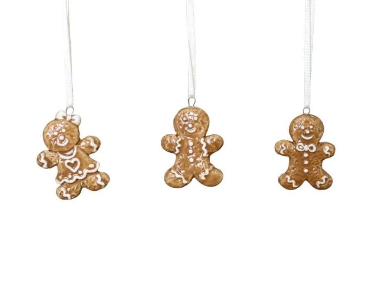 Set 3 suspensions bonhomme pain d'épices céramique 5cm