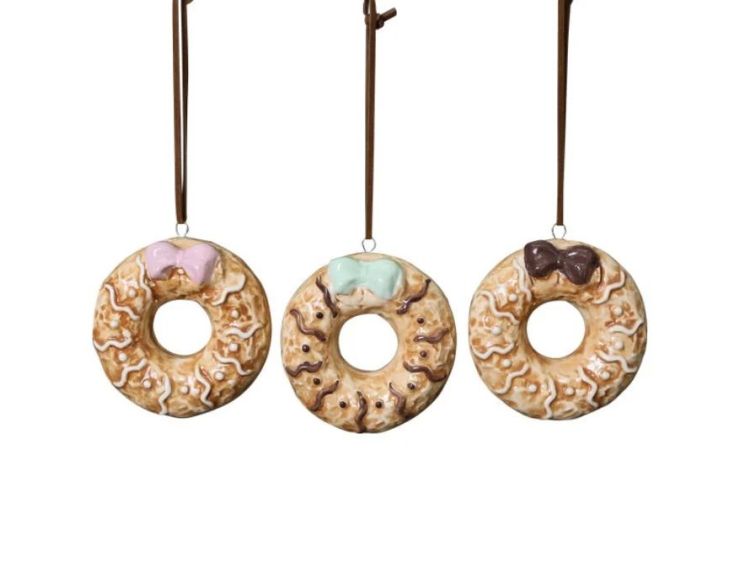 Set de 3 donuts décoratifs en céramique avec nœuds pastel Ø7cm - Lilosquare