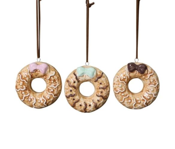 Set de 3 donuts décoratifs en céramique avec nœuds pastel Ø7cm - Lilosquare