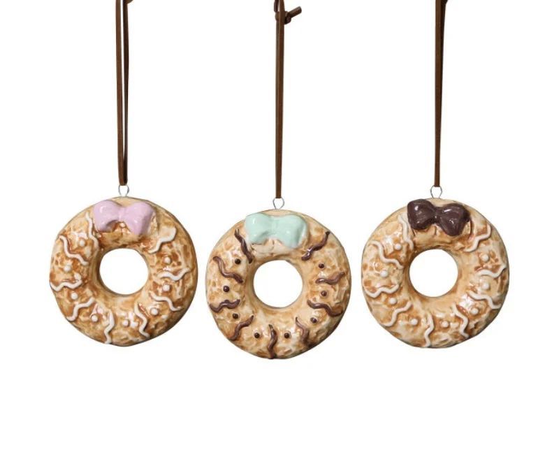 Set de 3 donuts décoratifs en céramique avec nœuds pastel Ø7cm - Lilosquare