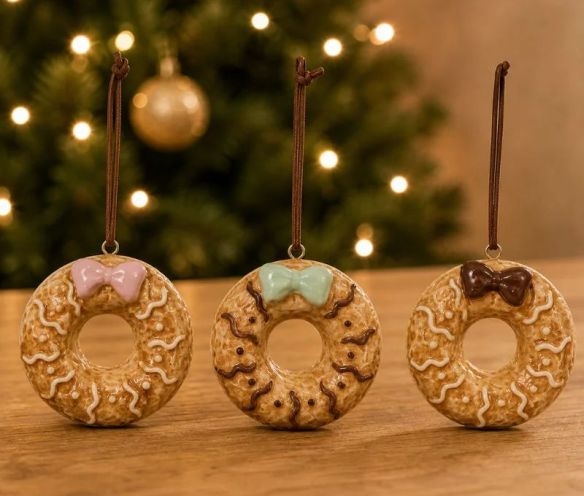 Set de 3 donuts décoratifs en céramique avec nœuds pastel Ø7cm - Lilosquare