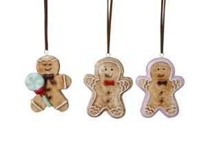 Set de 3 suspensions bonhommes pain d'épices céramique colorés H8cm - Lilosquare