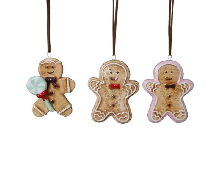 Set de 3 suspensions bonhommes pain d'épices céramique colorés H8cm - Lilosquare