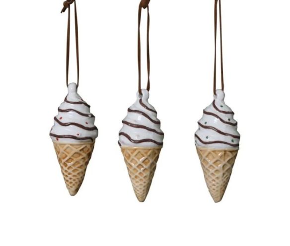 Set de 3 suspensions cornets de glace céramique émaillée avec sprinkles H9cm - Lilosquare