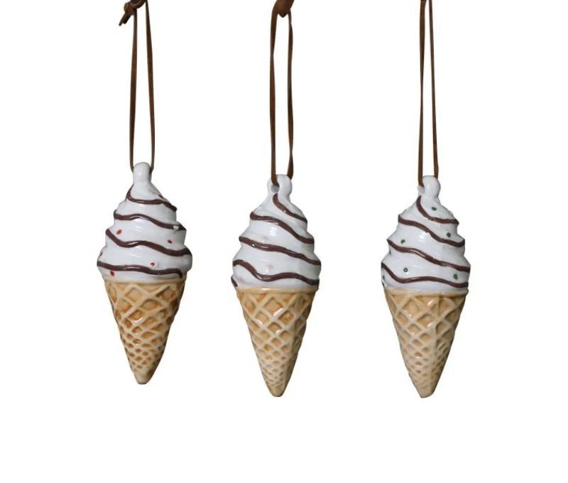 Set de 3 suspensions cornets de glace céramique émaillée avec sprinkles H9cm - Lilosquare