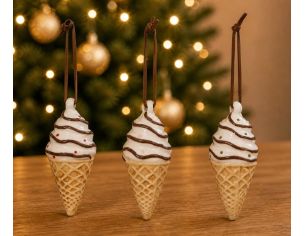 Set de 3 suspensions cornets de glace céramique émaillée avec sprinkles H9cm - Lilosquare