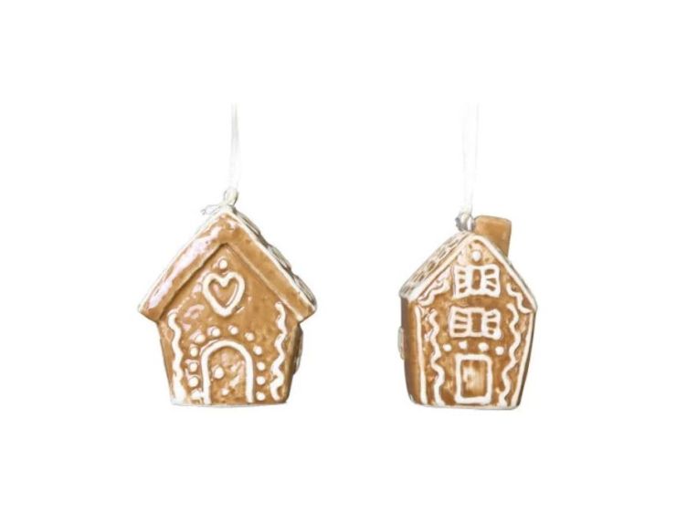 Set de 2 suspensions maison pain d'épices en dolomite émaillée blanc H5,9cm - Lilosquare