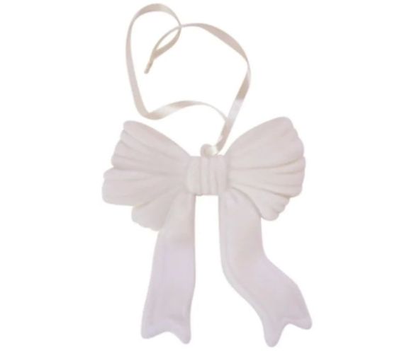 Grand nœud de suspension en velours blanc à accrocher sapin ou couronne 20x22cm - Lilosquare