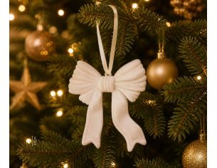 Grand nœud de suspension en velours blanc à accrocher sapin ou couronne 20x22cm - Lilosquare