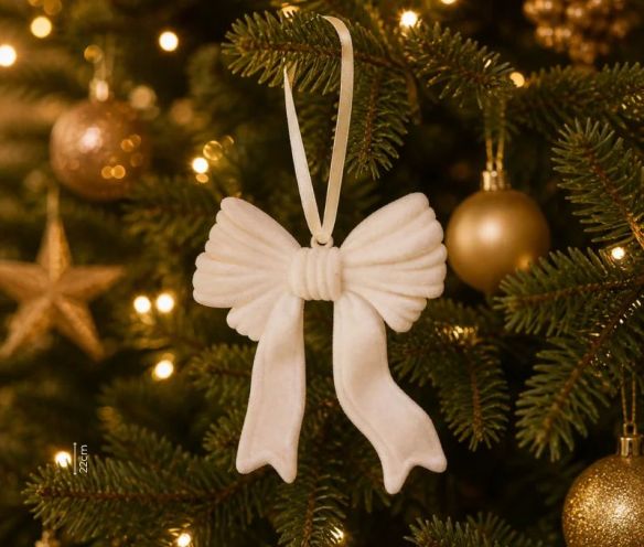 Grand nœud de suspension en velours blanc à accrocher sapin ou couronne 20x22cm - Lilosquare