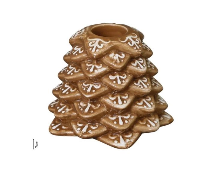 Bougeoir sapin pain d'épices en céramique émaillée avec chauffe-plat allumé H7cm - Lilosquare