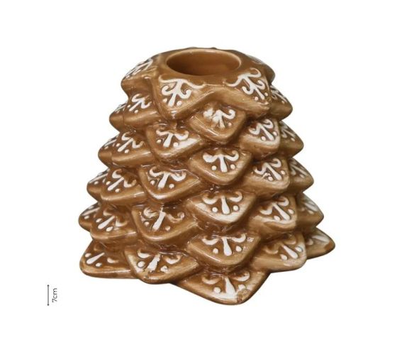 Bougeoir sapin pain d'épices en céramique émaillée avec chauffe-plat allumé H7cm - Lilosquare