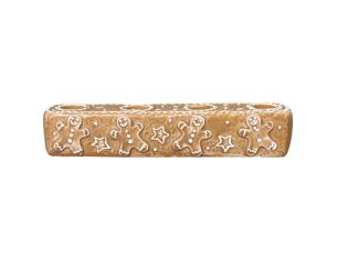 Bougeoir rectangulaire 4 bougies en céramique pain d'épices bonhommes et étoiles L22cm - Lilosquare
