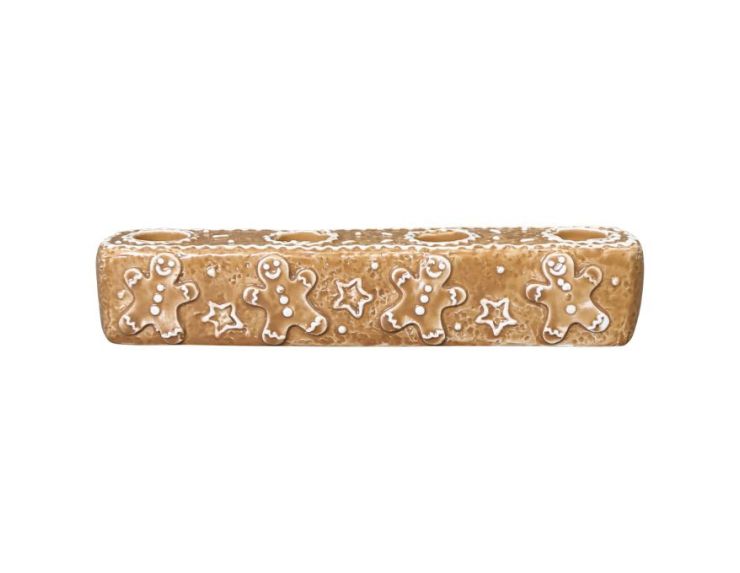 Bougeoir rectangulaire 4 bougies en céramique pain d'épices bonhommes et étoiles L22cm - Lilosquare