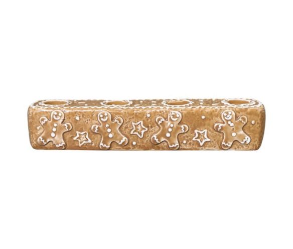 Bougeoir rectangulaire 4 bougies en céramique pain d'épices bonhommes et étoiles L22cm - Lilosquare