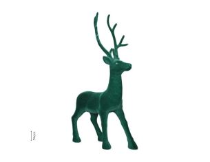 Grand renne décoratif en velours vert sapin floqué avec bois H74cm - Lilosquare