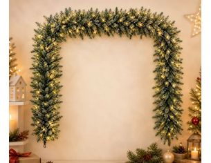 Guirlande de sapin artificielle enneigée avec LED blanc chaud et pommes de pin 270cm - Lilosquare