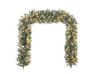 Guirlande de sapin artificielle enneigée avec LED blanc chaud et pommes de pin 270cm - Lilosquare