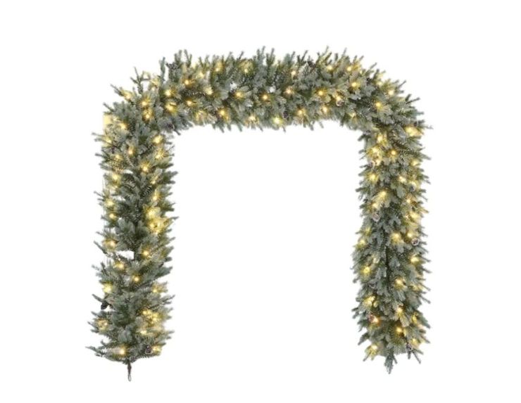 Guirlande de sapin artificielle enneigée avec LED blanc chaud et pommes de pin 270cm - Lilosquare
