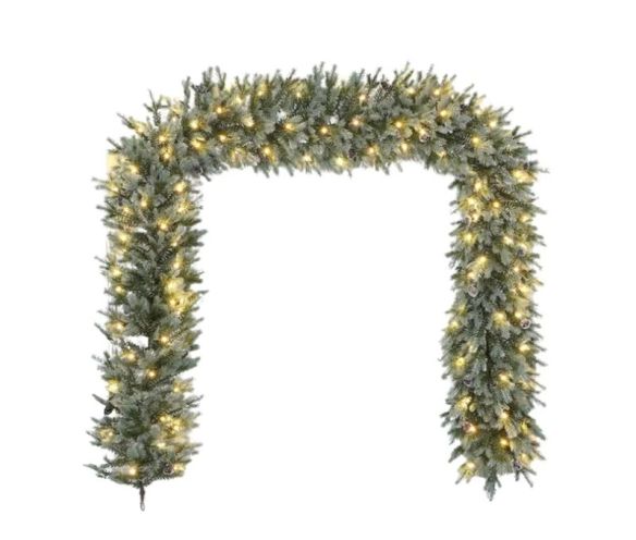 Guirlande de sapin artificielle enneigée avec LED blanc chaud et pommes de pin 270cm - Lilosquare