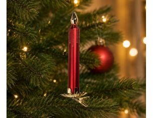 Bougie décorative à pince en verre rouge mat avec flamme et base dorée H15cm - Lilosquare