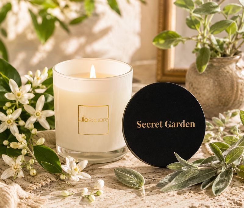 Bougie parfumée en cire de soja aux notes fleuries de Neroli, Sauge et Patchouli. 120gr de cire de soja naturelle.