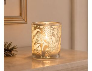 Bougeoir photophore en verre sérigraphié motif tropical jungle feuilles dorées H8cm D7cm - Lilosquare