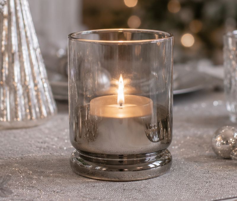 Bougeoir en verre fumé argenté dégradé transparent à argenté H10cm - Lilosquare