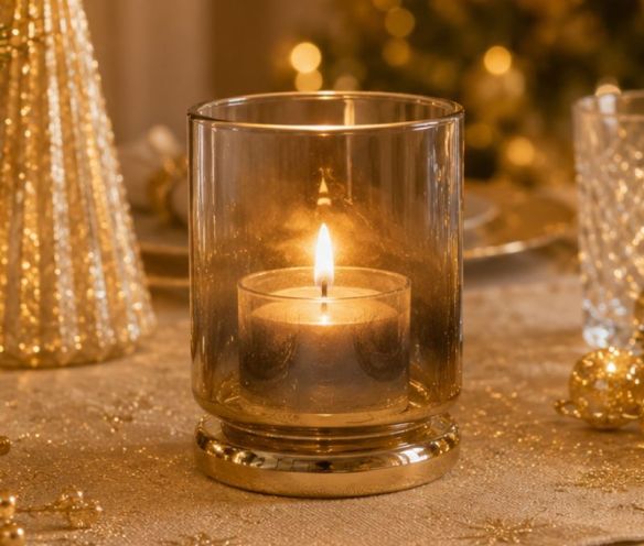 Bougeoir en verre fumé doré dégradé transparent à doré H10cm - Lilosquare
