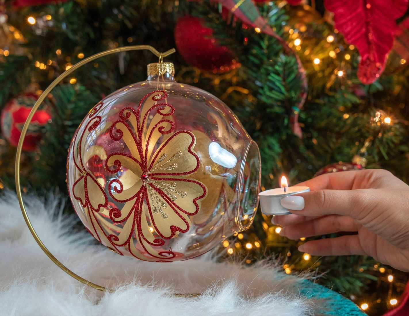 Lot de 3 boules de Noël en verre (D80 mm) Mouchetée Blanc irisé