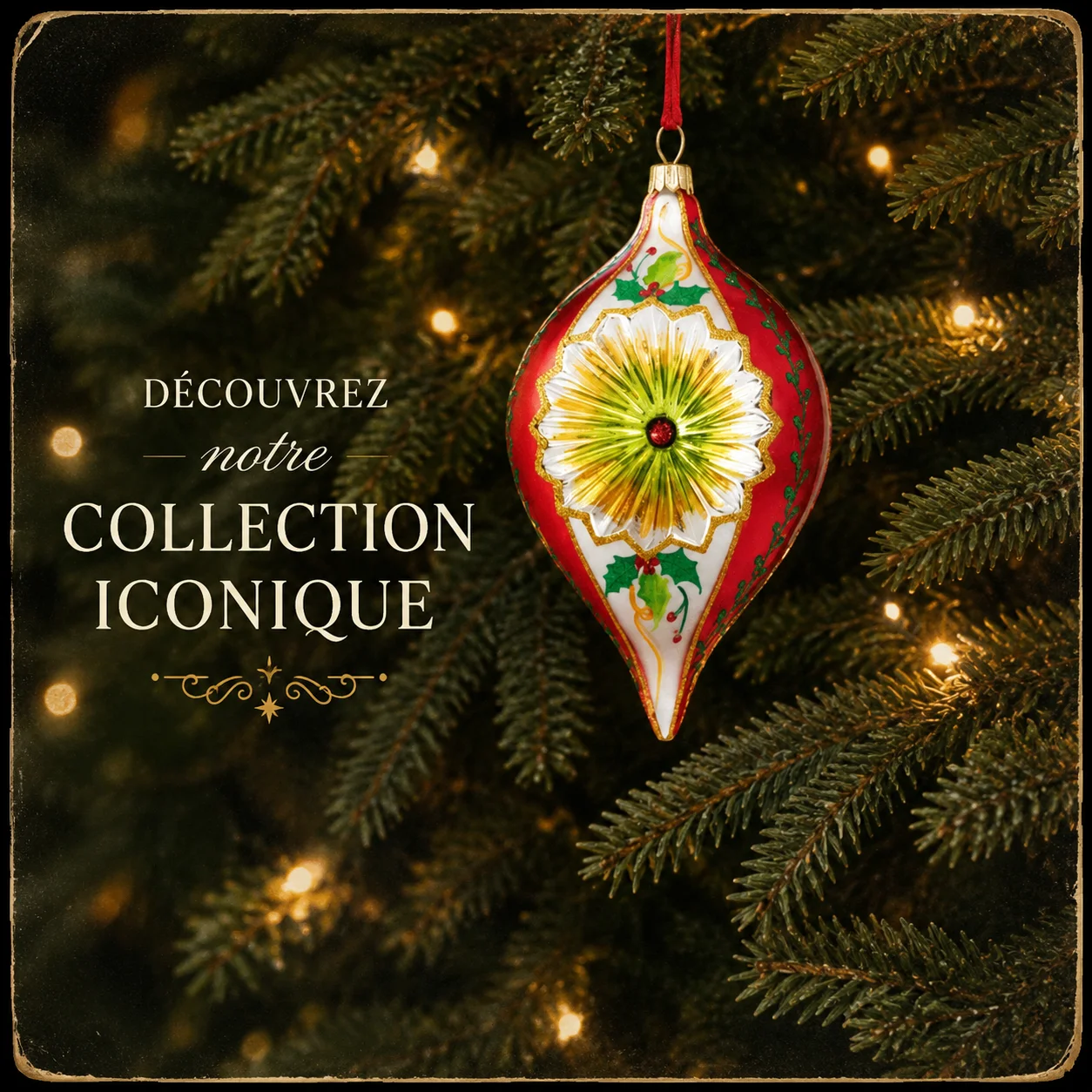 Boule de Noël vintage en verre soufflé peinte à la main